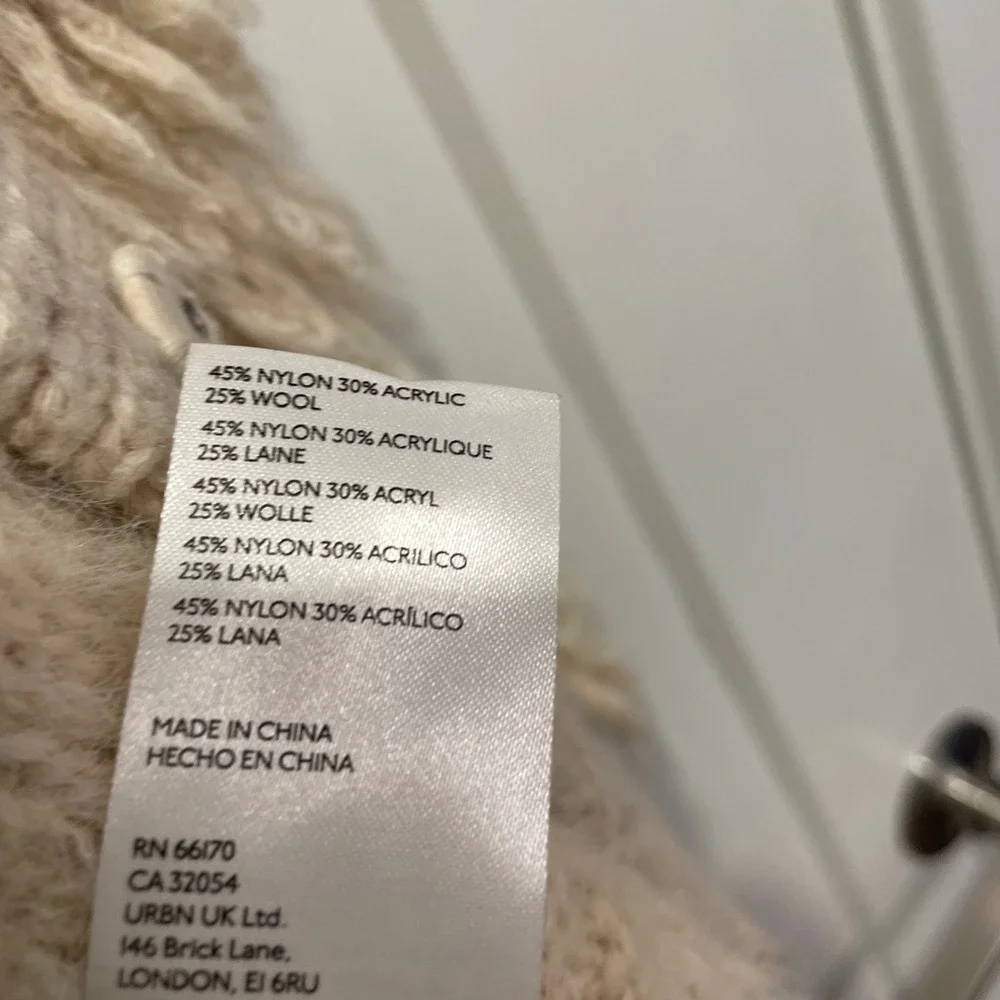 Anthropologie Shaggy Knit Cardigan Vest Shawl Collar Wool Blend Beige‎ XS/S